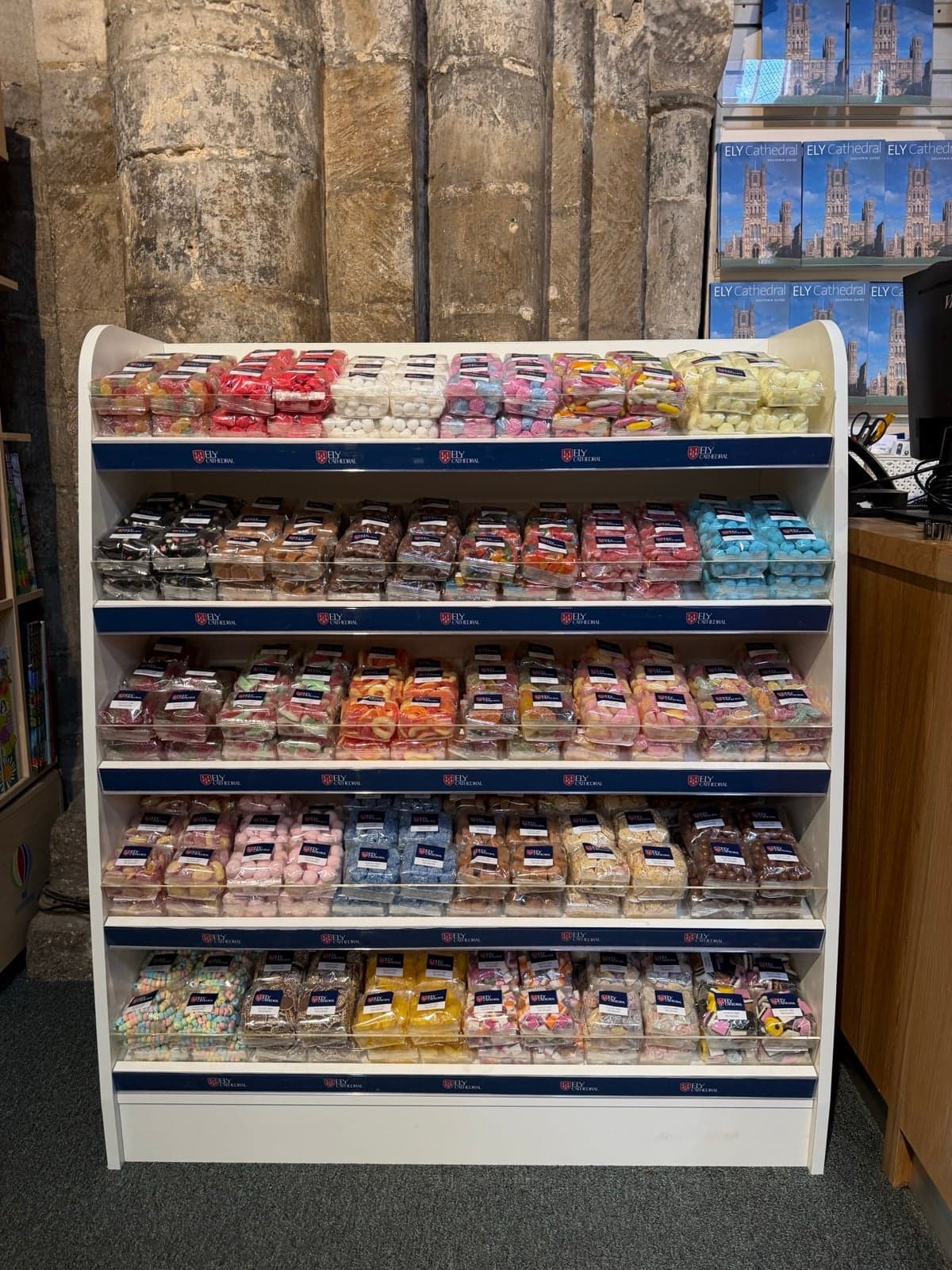 Bespoke confectionery display stand at Ely Cathedral gift shop